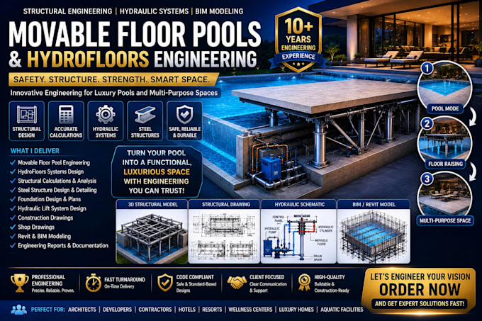 provide structural engineering for movable pool floors and hydrofloors