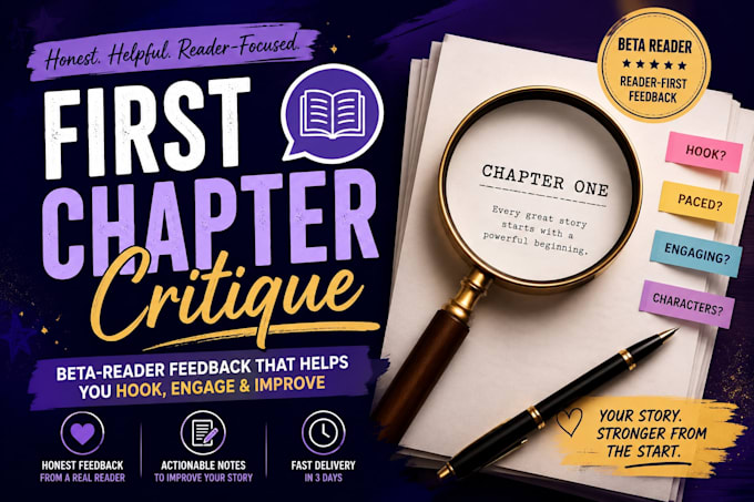 critique your first 3 chapters and hook as a beta reader