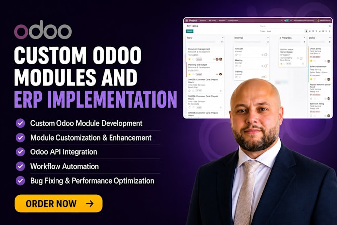 develop custom odoo module, implement odoo erp, odoo customization, integration