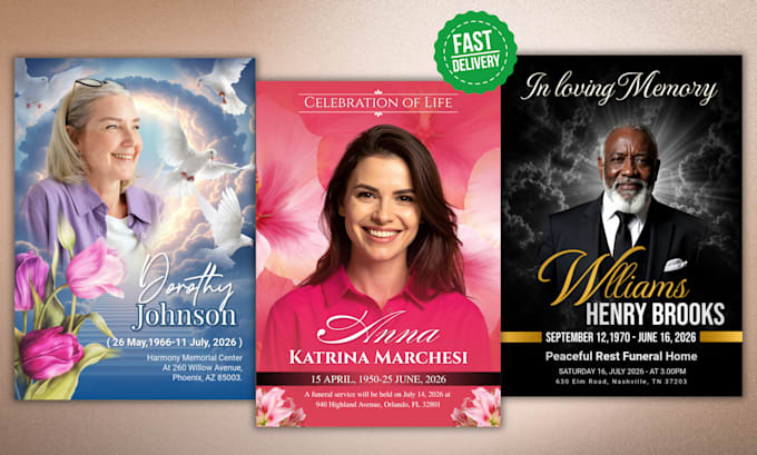 design elegant obituary program, funeral program, funeral flyer very fast