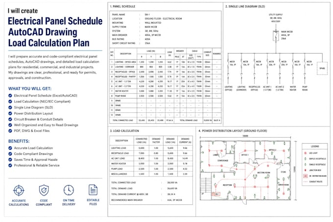 create electrical panel schedule autocad drawing load calculation plan