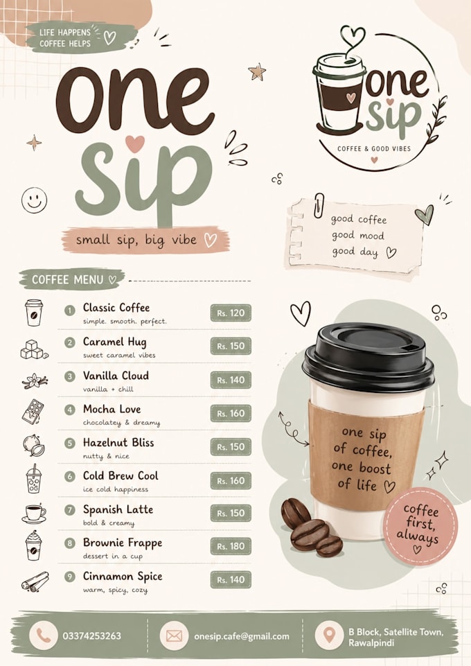 create a menu card for cafe