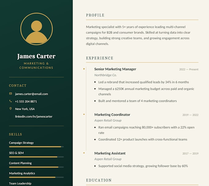 create a professional CV  for your industry and job offer