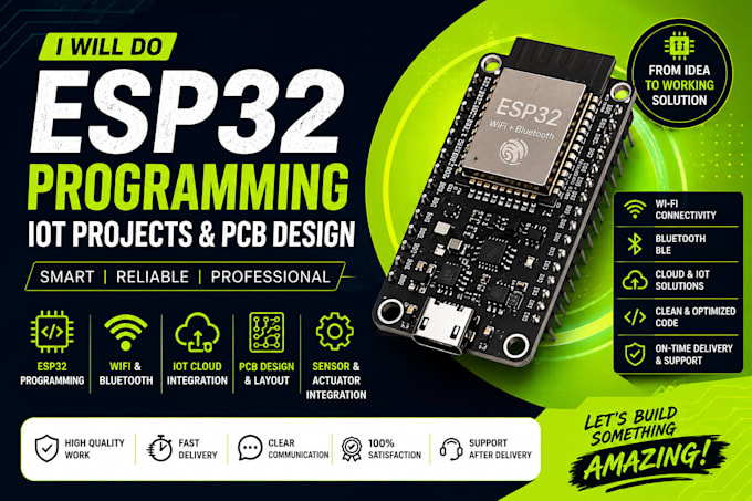 do esp32 programming, iot projects, pcb design and firmware development