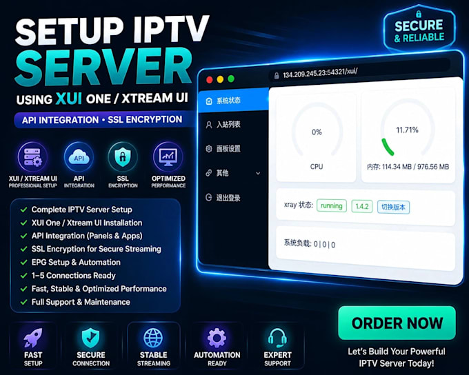 setup iptv server using xui one, xtream UI, API integration, SSL encryption