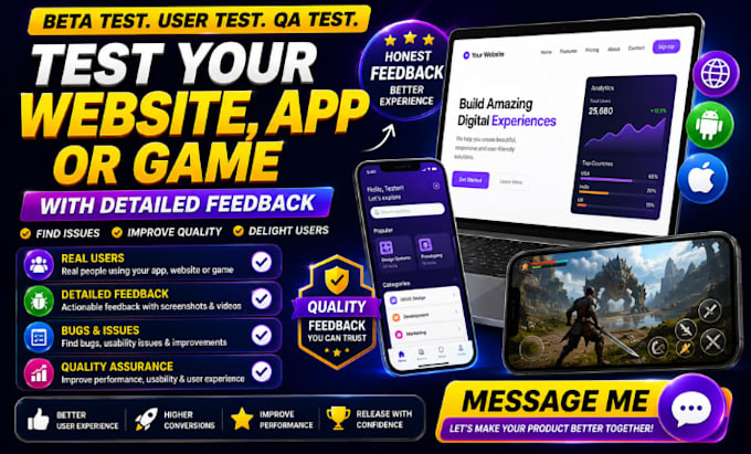 beta test, user test, manual test your app website saas and provide feedback