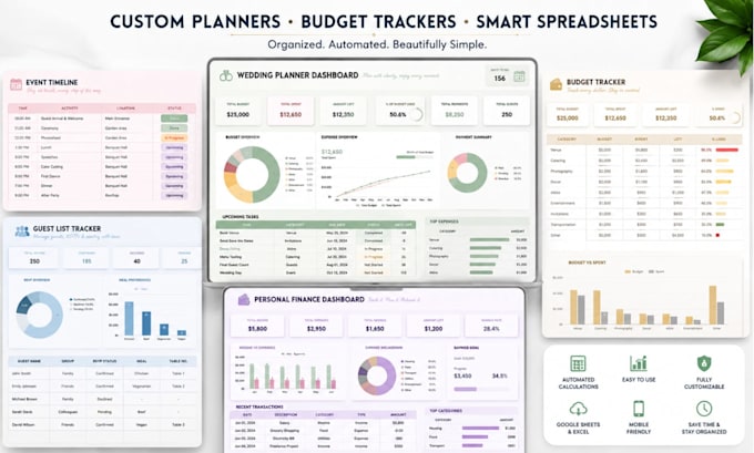 create a custom wedding planner, budget tracker, personal finance and event plan