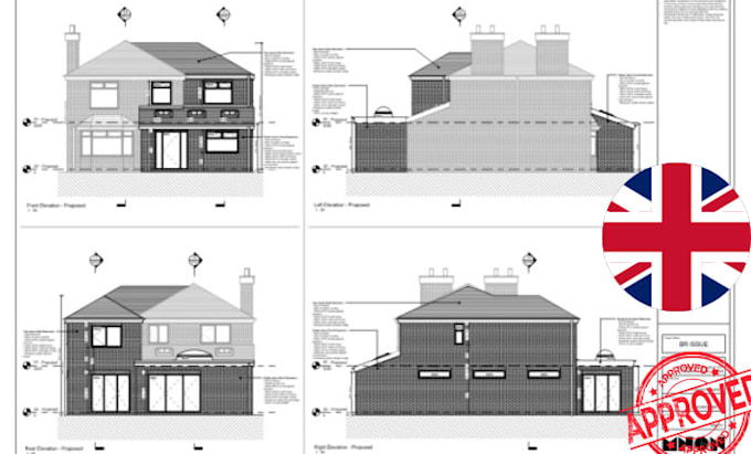 draft detailed construction drawings for UK building regulations