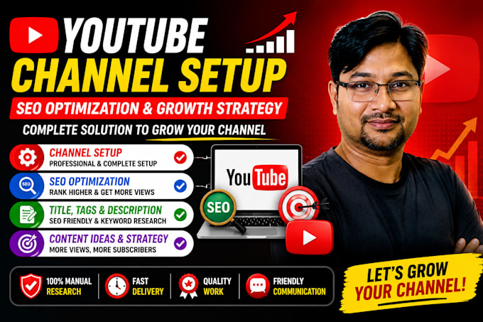 do youtube channel setup, SEO, title, description and tags