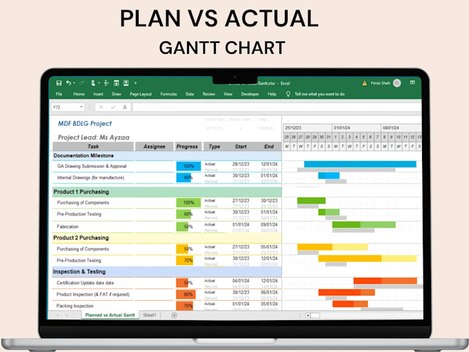 create plan vs actual gantt chart in excel