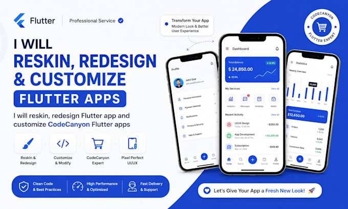 reskin, redesign and setup codecanyon flutter apps