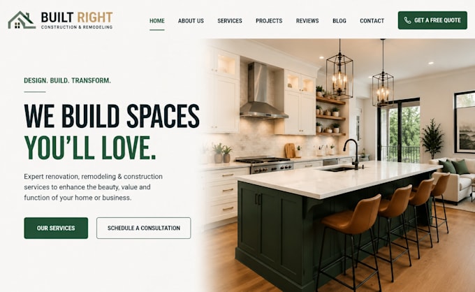design squarespace renovation remodeling website construction company website