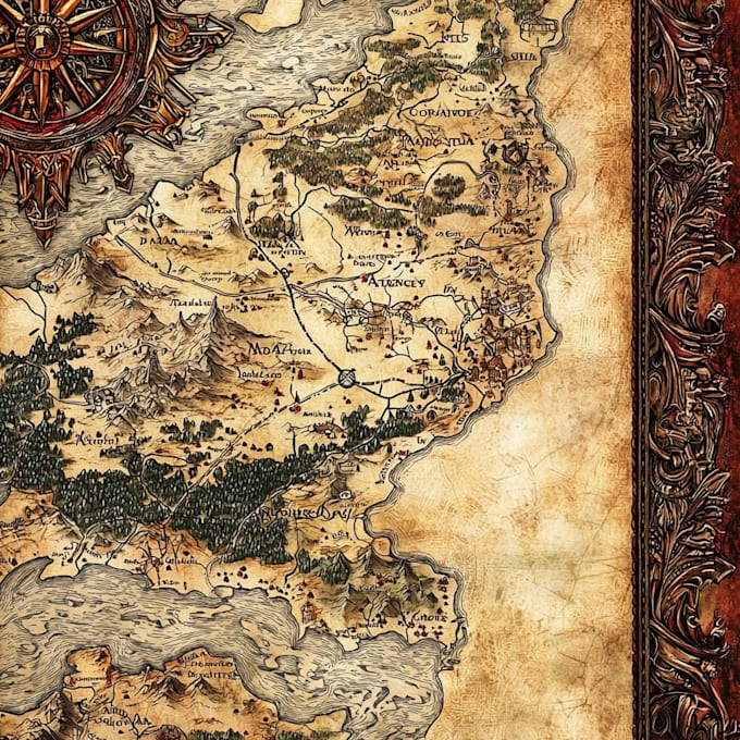 detailed hand drawn fantasy map illustration custom map