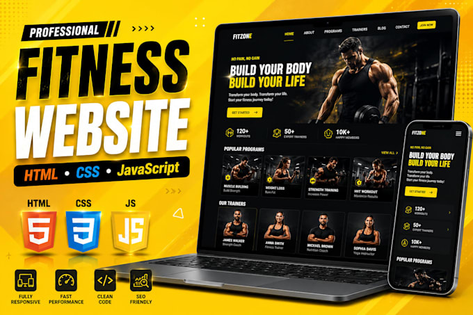 design fitness website using HTML CSS js