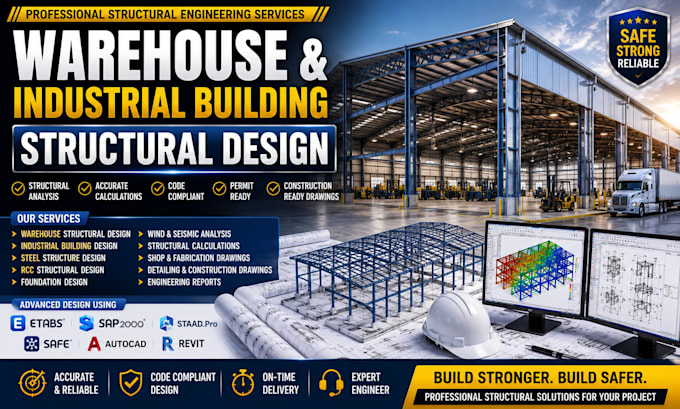 do structural, beam calculation and drawing for warehouse, industrial buildings