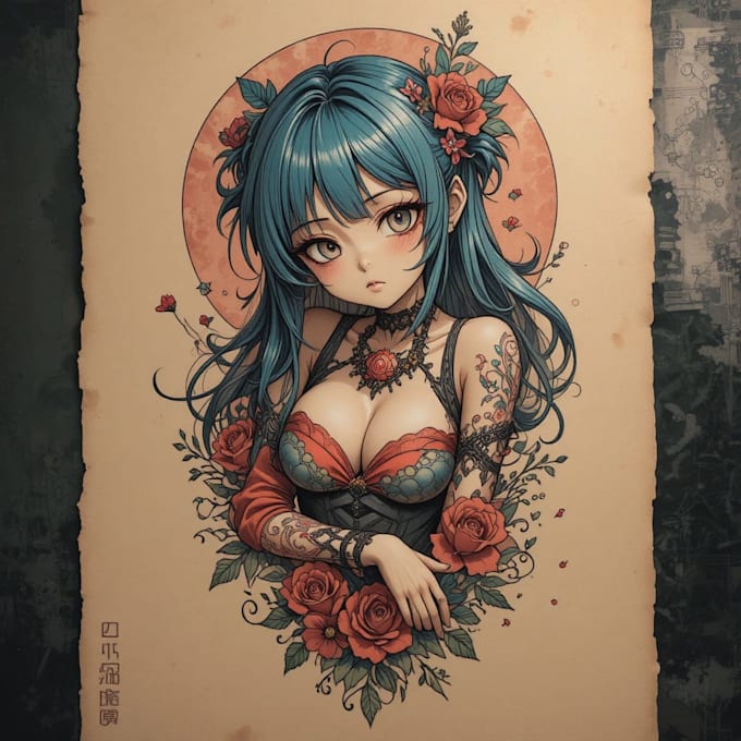 design custom anime tattoo or manga tattoo design