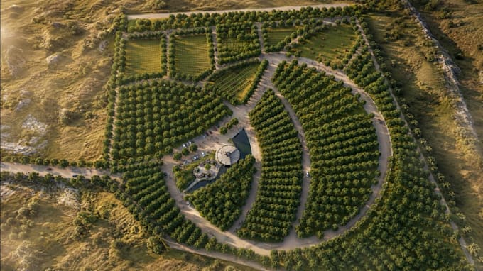 create 3d landscape masterplan orchard farm sustainable land development render