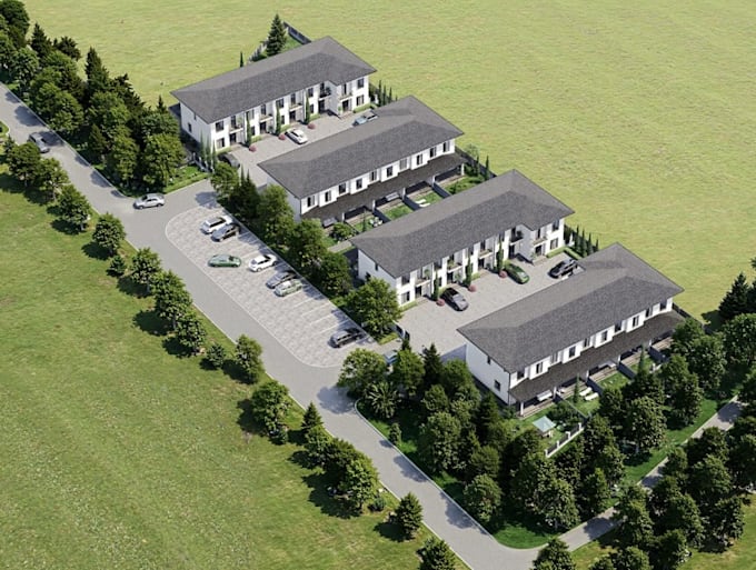 design 3d township masterplan villa housing site plan layout real estate render
