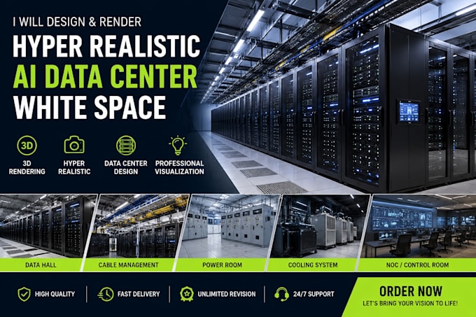 design render hyper realistic ai data center white space