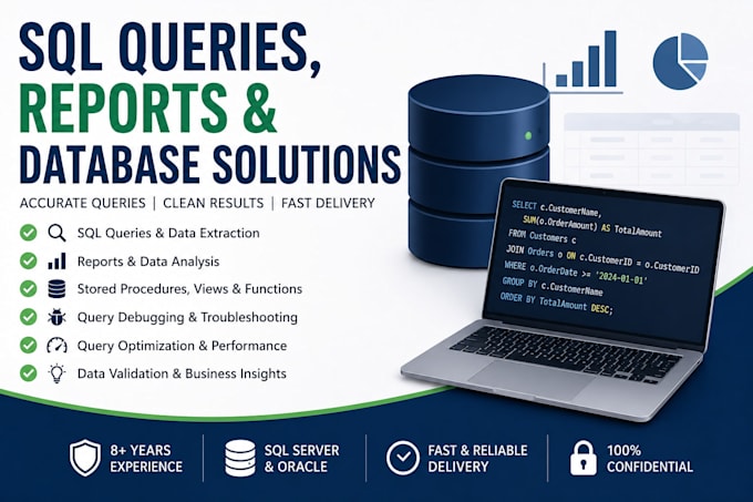 write sql queries, reports, and database analysis