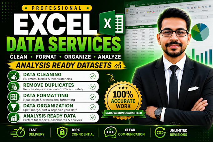 do excel data cleaning, formatting, and prepare analysis ready datasets
