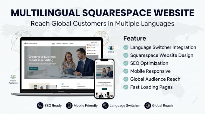 design a multilingual squarespace website with SEO and language switcher