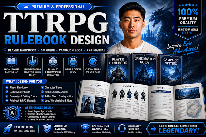 design rulebook layout, ttrpg formatting, board game character sheet design