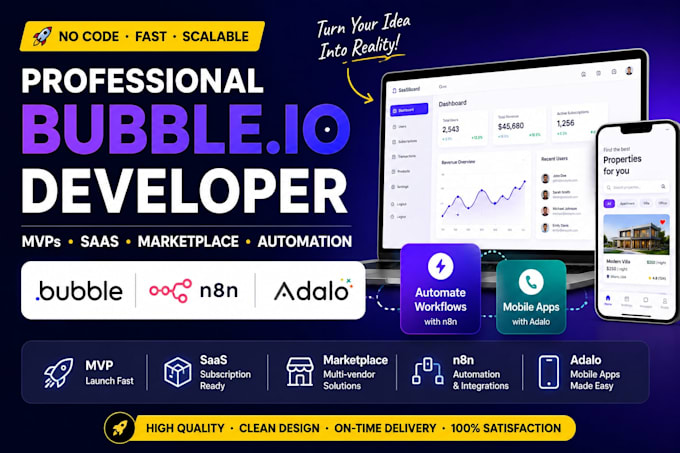 develop bubble io developer bubble mvp saas bubble marketplace n8n adalo