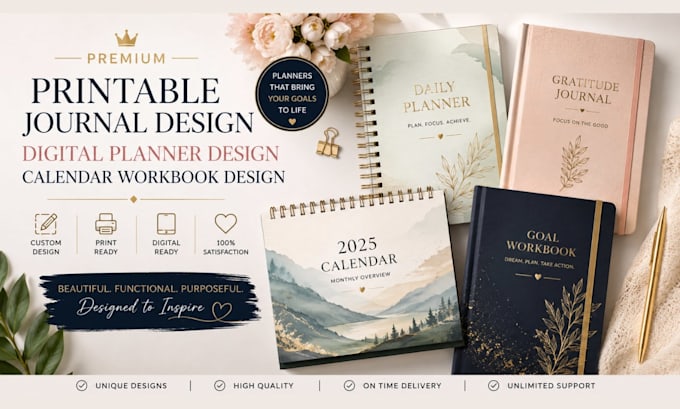 do printable journal design digital planner design calendar workbook design
