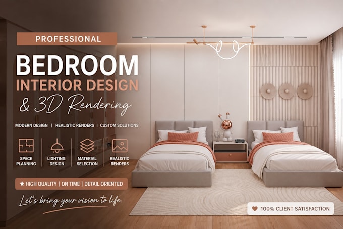 create  kids bedroom interior design and 3d visualization