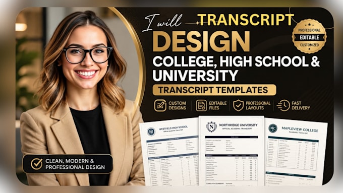design professional college, high school, and university transcript templates