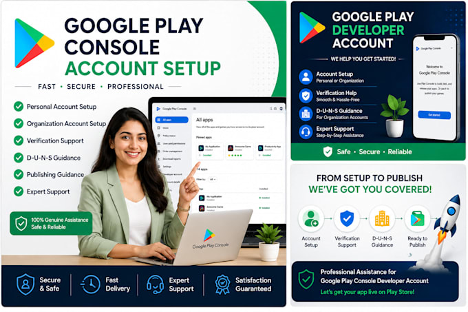 create and setup your google play console developer account with verification