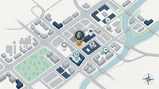 create business map, corporate map, visual map, location map and territory map