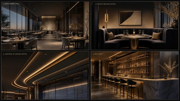 create 3d modelling restaurant interior design and 3d rendering 3d architecture