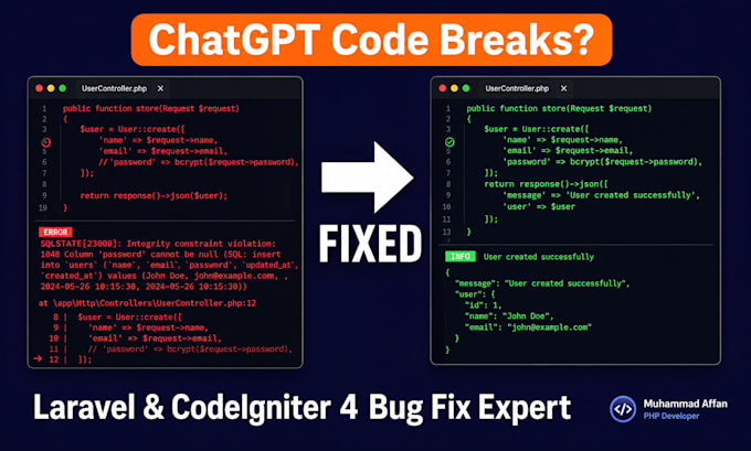 fix your ai generated PHP laravel or codeigniter code that breaks in production