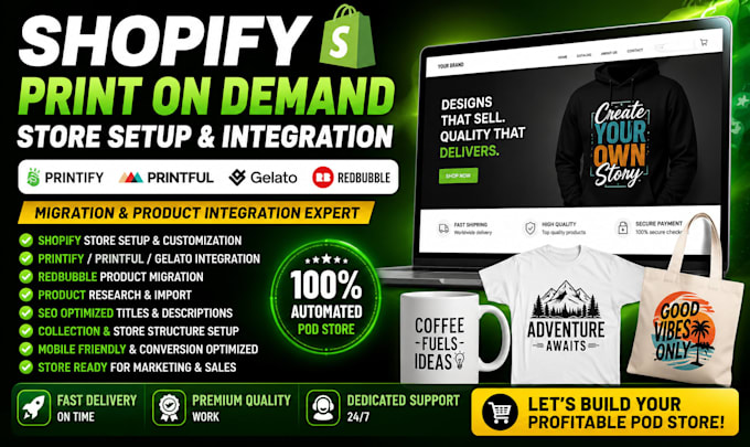 shopify pod printify printful gelato redbubble product integration migration