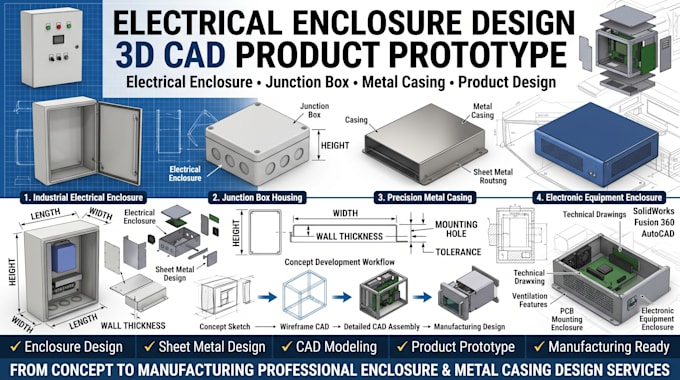 design electrical enclosure, junction box, metal casing pcb product prototype