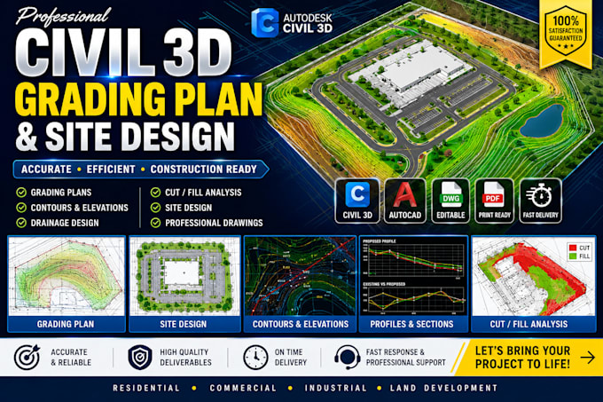 design autocad civil 3d grading plans for your site