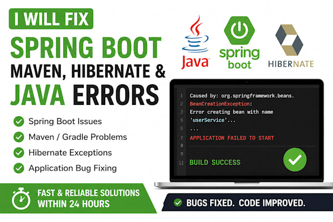 fix spring boot, maven, hibernate and java errors