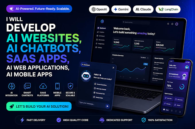 develop ai website,ai chatbot, saas app, ai web application, ai mobile app
