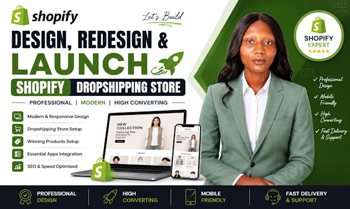 design, redesign shopify store,launch dropshipping  online store
