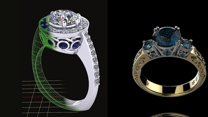create jewelry design, 3d cad model, rendering, ring design and bracelets