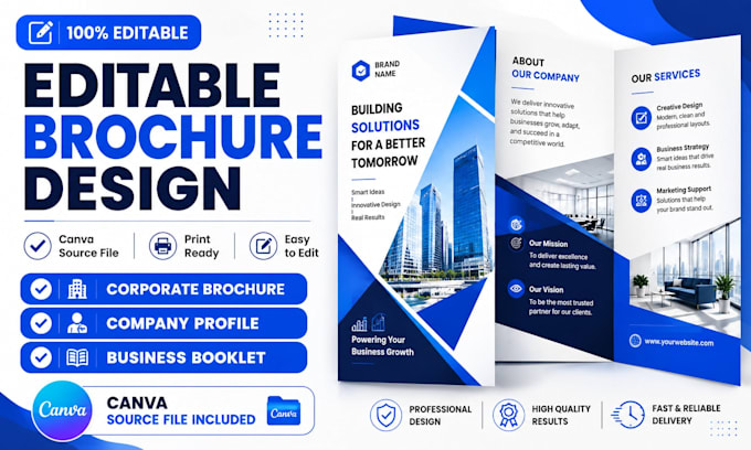design modern corporate brochure, editable canva brochure and business booklet