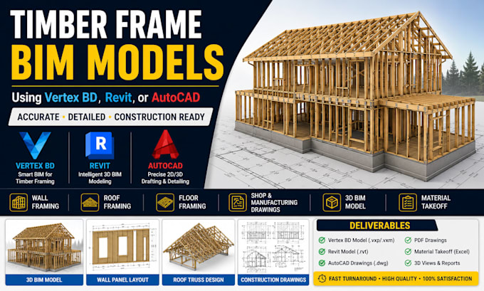 create timber frame bim models using vertex bd, revit, or autocad