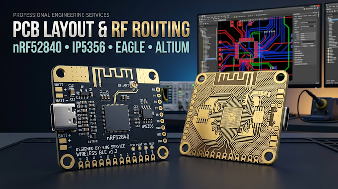 design pcb layout rf routing nrf52840 ip5356 eagle altium compact wearable pcb
