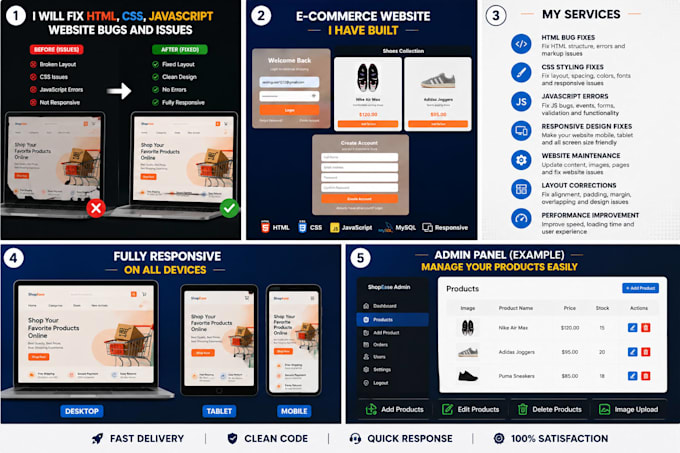 fix HTML CSS javascript website bugs