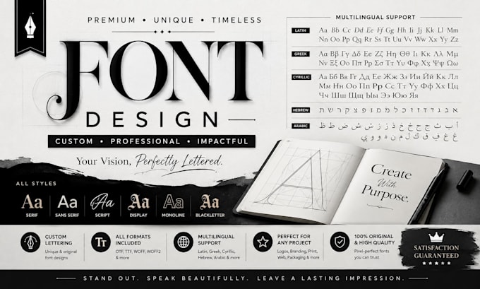 do font design custom ttf otf typefont typeface metadata logo multilingual font
