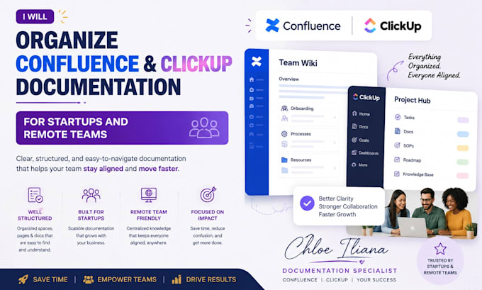 organize confluence and clickup documentation for startups and remote teams