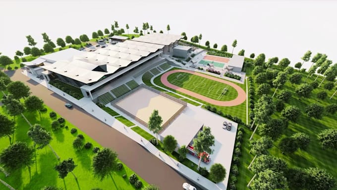 design realistic 3d sports complex, stadium, arena and recreation center