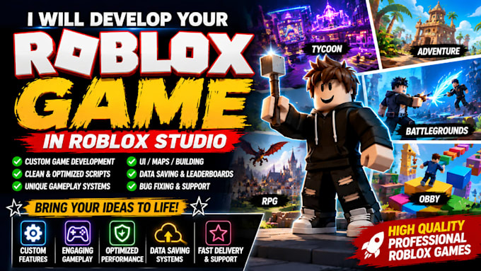 develop you a professional roblox game, roblox scripting in roblox studio